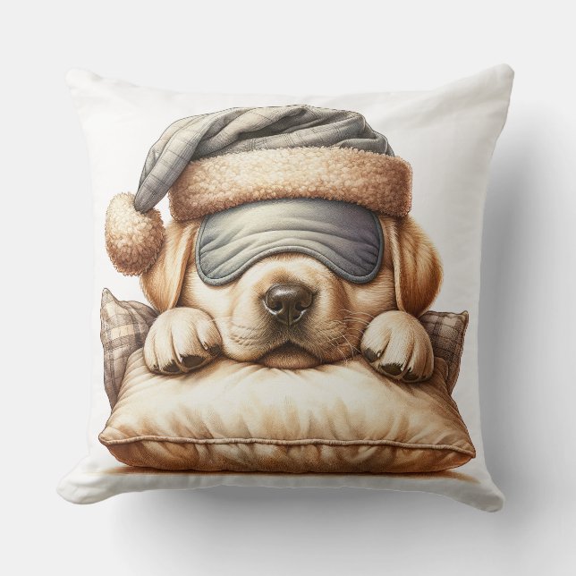 Cute Sleeping Labrador Dog Cushion (Front)