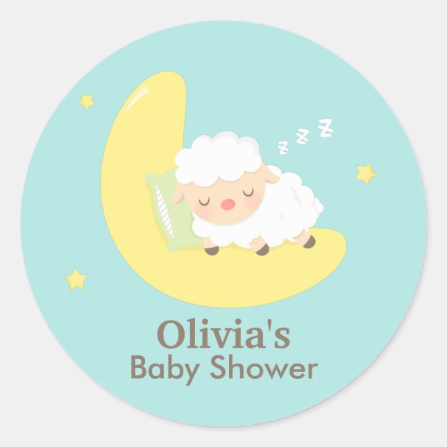 Cute Sleeping Lamb Baby Shower Party Labels (Front)