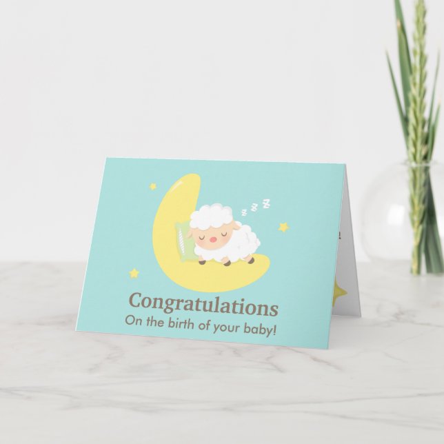 Cute Sleeping Lamb Congratulations Baby Newborn Card (Front)