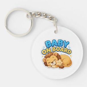 Cute Sleeping Lion Baby on Board Key Ring