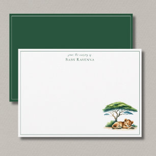 Cute Sleeping Lion Safari Green Nursery Thank You Card