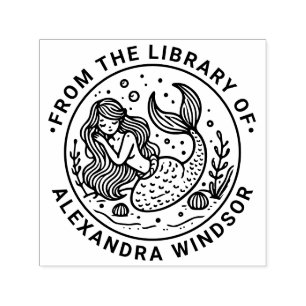 Cute Sleeping Mermaid Library Book Name Self-inking Stamp
