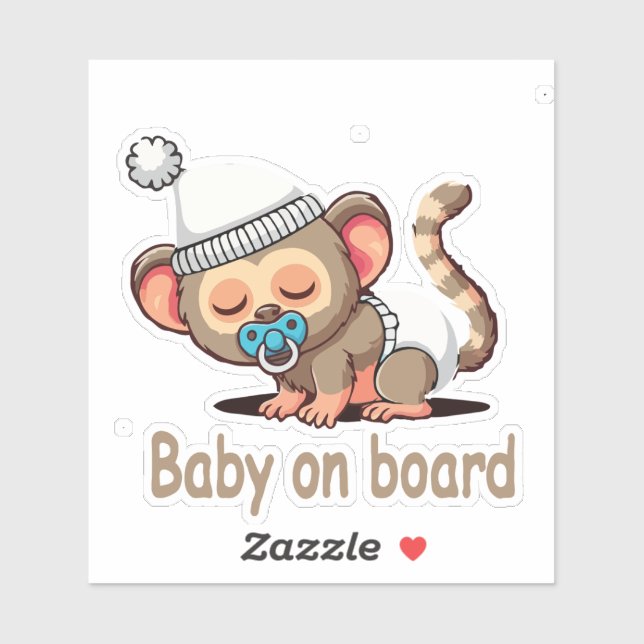 Cute Sleeping Monkey Baby on Board Car Sign Decal (Sheet)