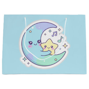 Cute Sleeping Moon & Stars Baby Blue Ramadan Gift  Large Gift Bag