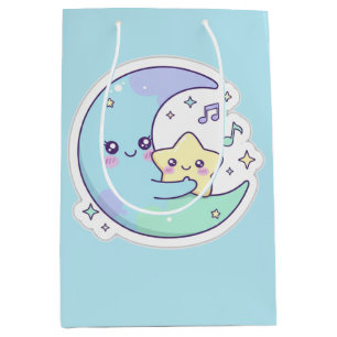 Cute Sleeping Moon & Stars Baby Blue Ramadan Gift  Medium Gift Bag