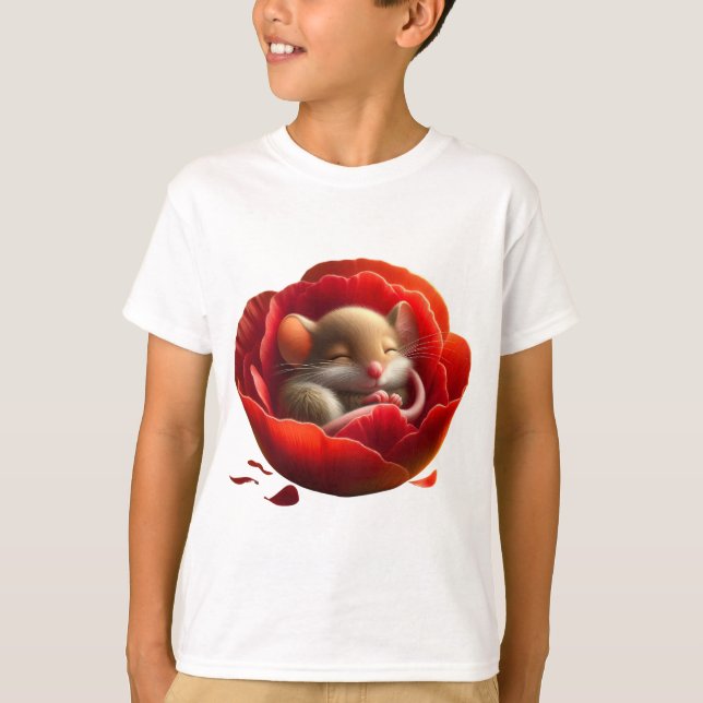 Cute Sleeping Mouse T-Shirt (Front)