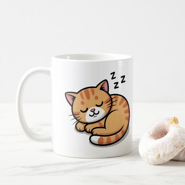 Cute Sleeping Orange Tabby Cat Mug – Coffee Cup  (With Donut)