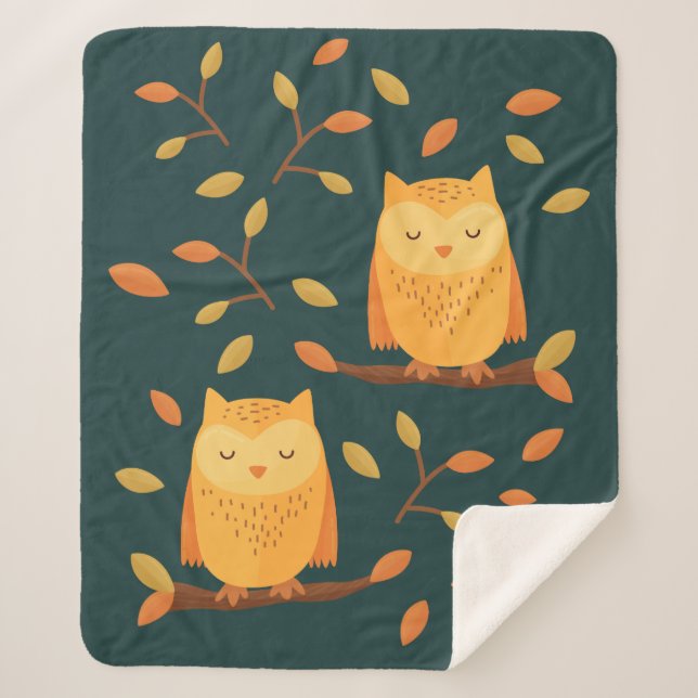 Cute Sleeping Owl Autumn Pattern 🦉 Sherpa Blanket (Front)