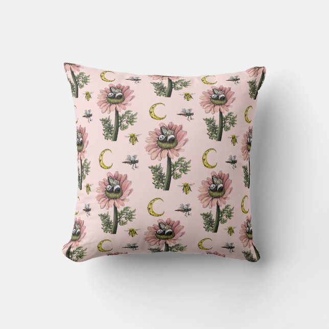 Cute Sleeping Panda Bear Fairy Floral Pattern Cushion (Front)
