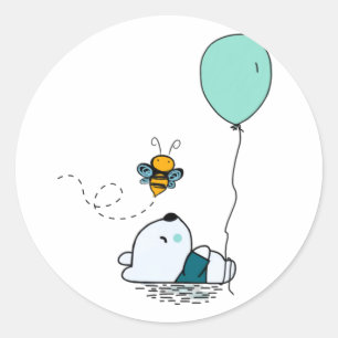 Cute sleeping panda bear with bee with baloon classic round sticker