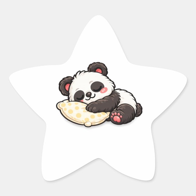 Cute Sleeping Panda with Pillow Star Sticker (Front)