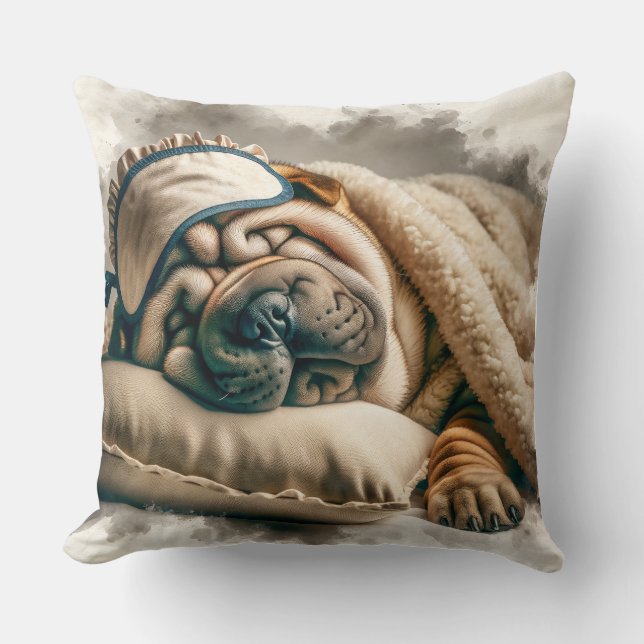 Cute Sleeping Shar Pei Dog Cushion (Front)
