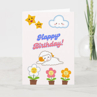 Cute Sleeping Sheep Happy Birthday Card - Kawaii C