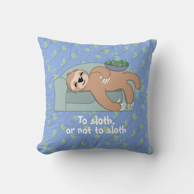 Cute Sleeping Sloth Being Lazy Tropical Jungle Cushion (Front)
