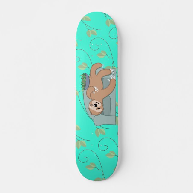 Cute Sleeping Sloth Being Lazy Tropical Jungle Skateboard (Front)