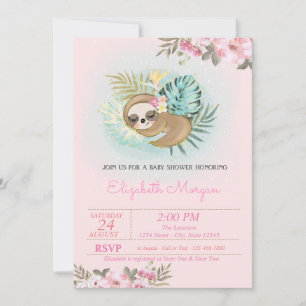 Cute Sleeping Sloth Floral Baby Shower  Invitation