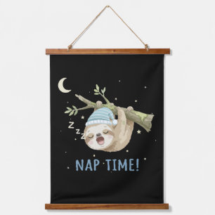 Cute Sleeping Sloth "Nap Time!" Cartoon Hanging Tapestry
