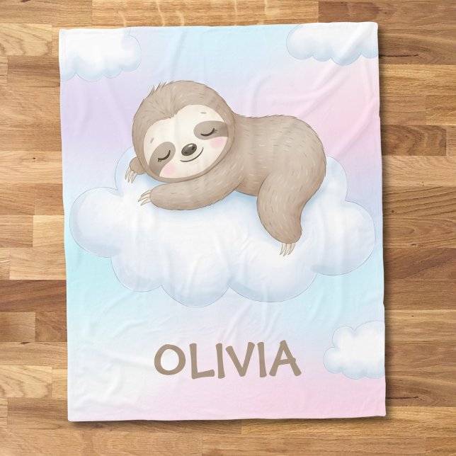 Cute Sleeping Sloth on Cloud Fleece Blanket (Creator Uploaded)