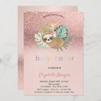 Cute Sleeping Sloth Rose Gold Bokeh Baby Shower