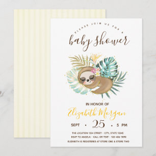 Cute Sleeping Sloth,Stripes Baby Shower Invitation