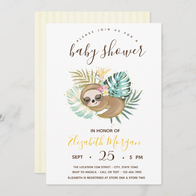 Cute Sleeping Sloth,Stripes Baby Shower  Invitation (Front/Back)