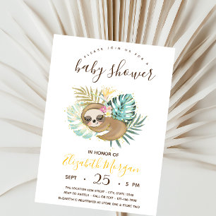 Cute Sleeping Sloth,Stripes Baby Shower  Invitation
