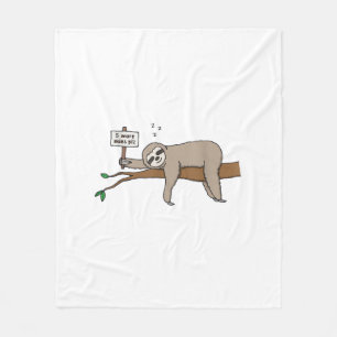 Cute Sleeping Sloth T Shirt Funny Lazy Tired Nappi Fleece Blanket