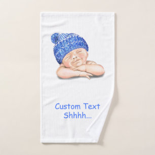 Cute Sleeping Smiling Baby Bath Towel Custom Text