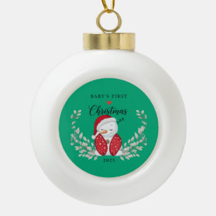 Cute Sleeping Snowman Baby's First Christmas Ceramic Ball Christmas Ornament