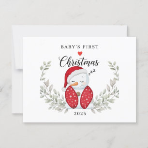 Cute Sleeping Snowman Baby's First Christmas Postcard