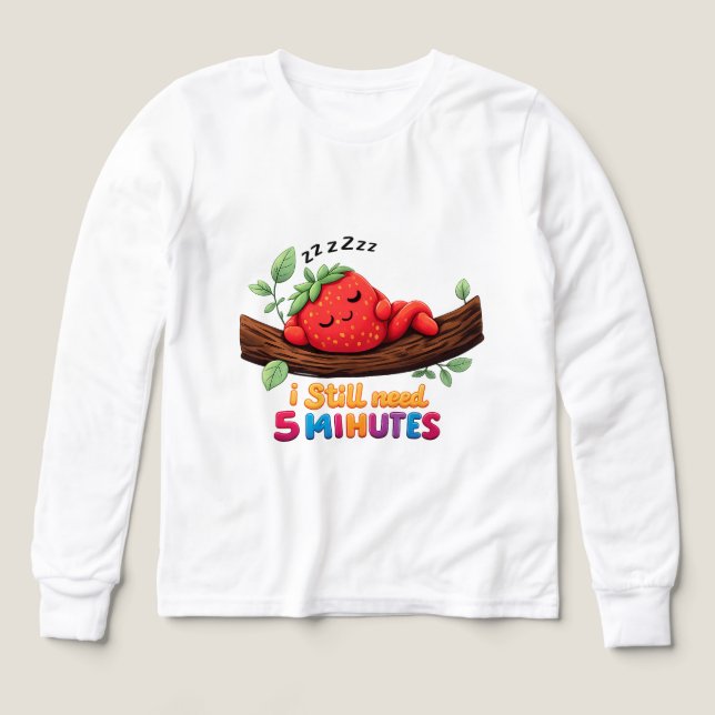 Cute Sleeping Strawberry Girls’ Long Sleev tshirt (Design Front)
