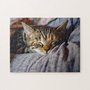 Cute Sleeping Tabby Cat Photo Jigsaw Puzzle