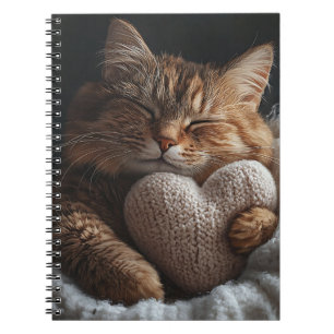 CUTE SLEEPING TABBY CAT WITH HEART PILLOW NOTEBOOK