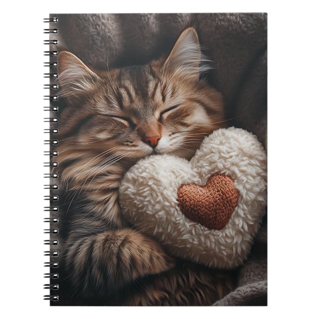CUTE SLEEPING TABBY CAT WITH HEART PILLOW NOTEBOOK (Front)
