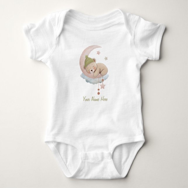 Cute Sleeping Teddy  Baby Bodysuit (Front)