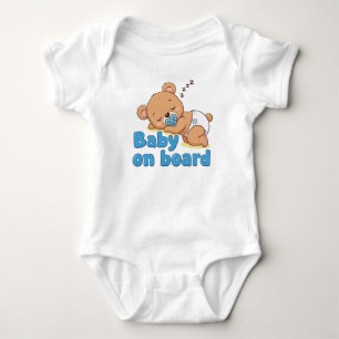 Cute Sleeping Teddy Bear Baby on Board Cartoon Bodysuit