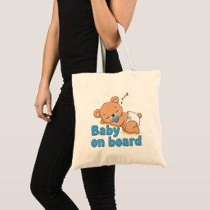 Cute Sleeping Teddy Bear Baby on Board Cartoon Tote Bag