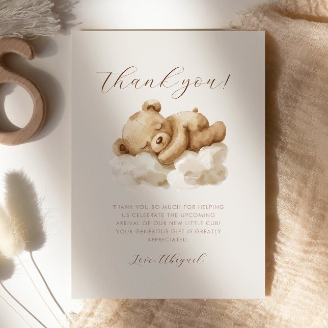 Cute Sleeping Teddy Bear Baby Shower Thank You Invitation (Creator Uploaded)