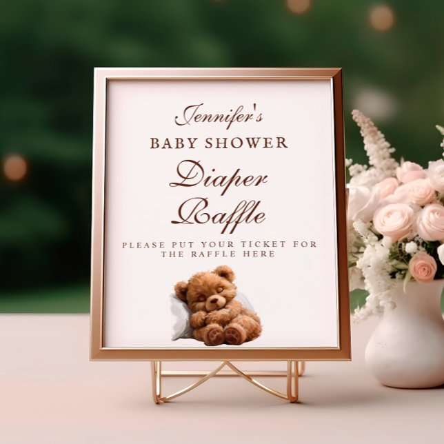 Cute Sleeping Teddy Bear Diaper Raffle Sign (Creator Uploaded)