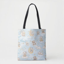 Cute Sleeping Teddy Bear Moon & Stars Baby Nursery