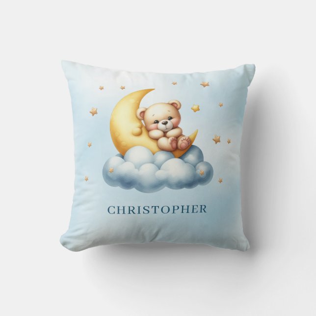 Cute sleeping teddy bear over the cloud cushion (Front)