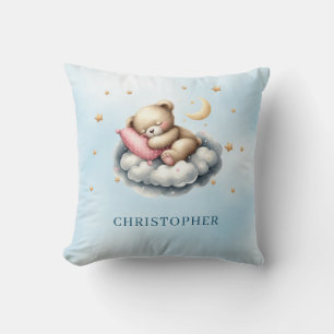 Cute sleeping teddy bear over the cloud cushion