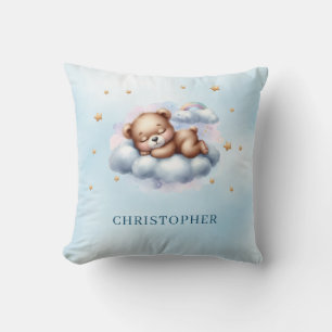 Cute sleeping teddy bear over the cloud cushion