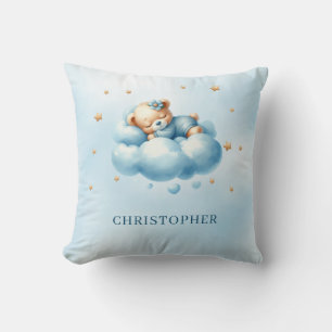 Cute sleeping teddy bear over the cloud cushion