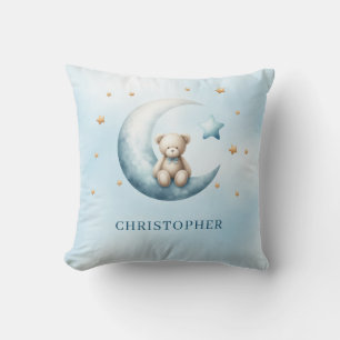 Cute sleeping teddy bear over the moon cushion