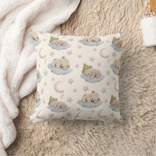 Cute Sleeping Teddy Bear Pattern with Stars & Moon Cushion