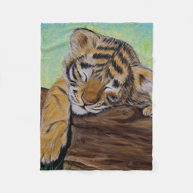 Cute Sleeping Tiger Cub Painting Fleece Blanket (Front)