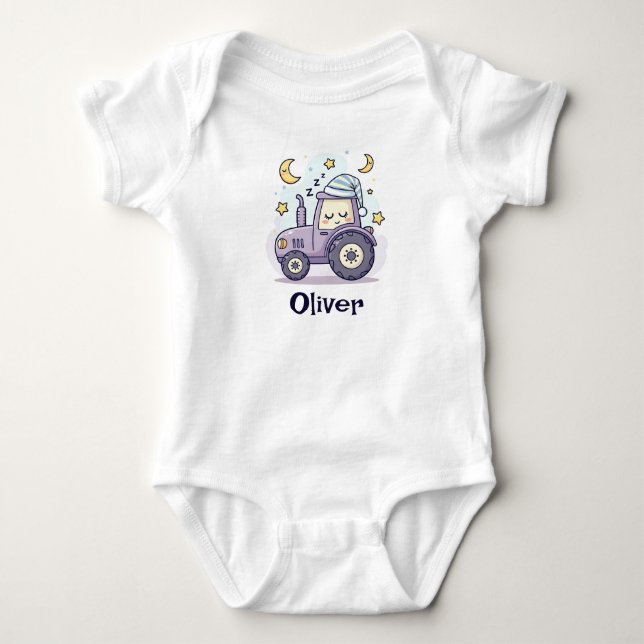 Cute Sleeping Tractor Baby Bodysuit (Front)