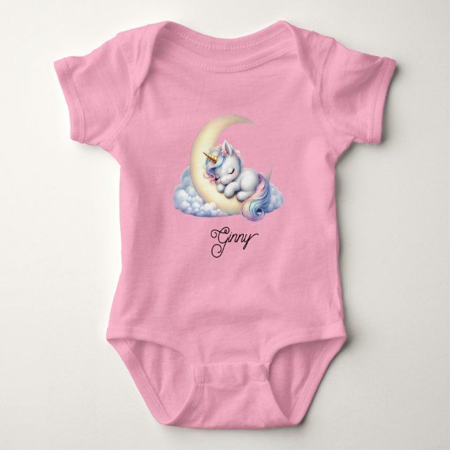 Cute Sleeping Unicorn Baby Bodysuit (Front)