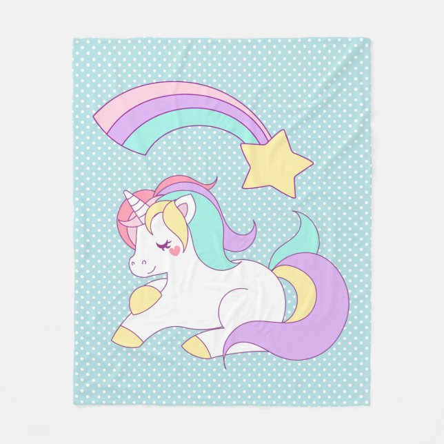 Cute Sleeping Unicorn with Colourful Shooting Star Fleece Blanket (Front)